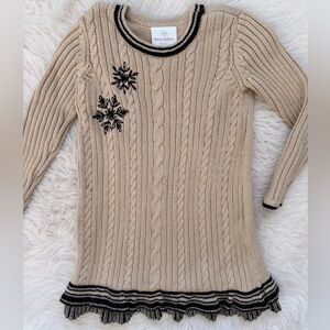 Hanna Andersson - Beige Sweater Dress with Black Snowflake Design Girls Size 4T